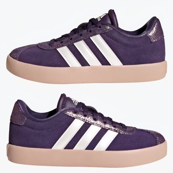 Adidas "VL COURT 3.0" Kids Sneakers- Aurora Plum/ZeroMetallic/Pink Gum- Size 4 - Picture 6 of 13